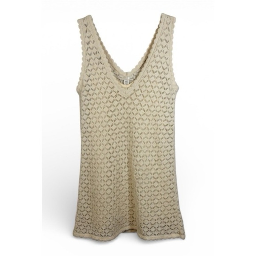 ZARA Crochet Knit V Neck Sleeveless‎ Tank Top Mini Dress Cream Size S